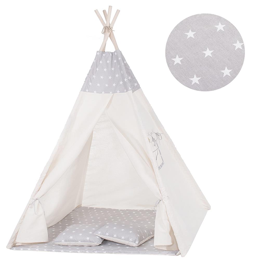 Detský stan tipi SPRINGOS TIP07 XXL – sivý s hviezdičkami