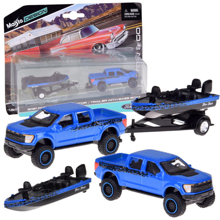 Maisto Ford F-150 SVT Raptor 2021 1:64 s loďou – kovový model ZA5970