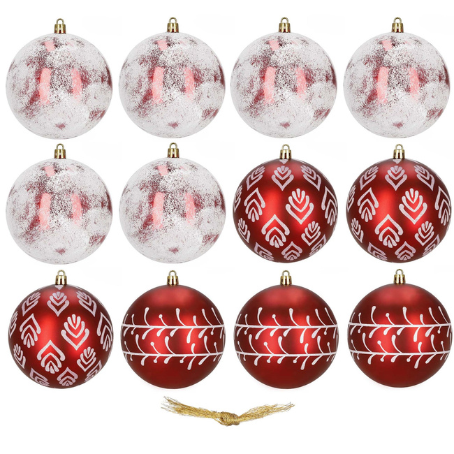 Vianočné gule 11 cm – sada 12 ks, červeno-biele zdobené | Springos CA1536