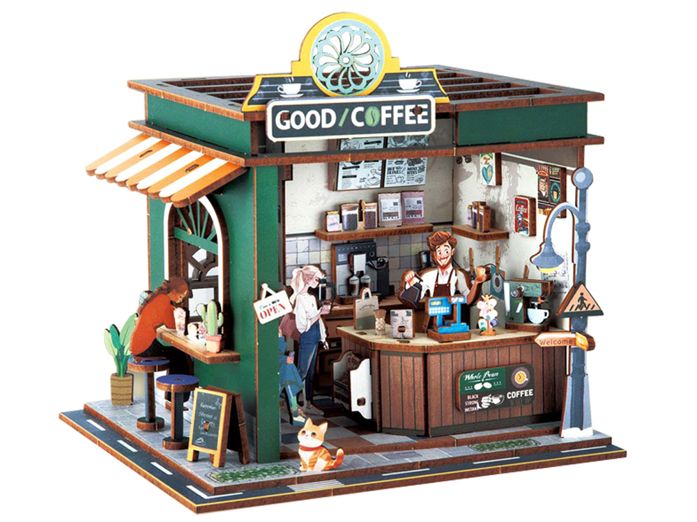 Drevené 3D puzzle – Budova „Kaviareň“ – 120 dielov s osvetlením ZA6012
