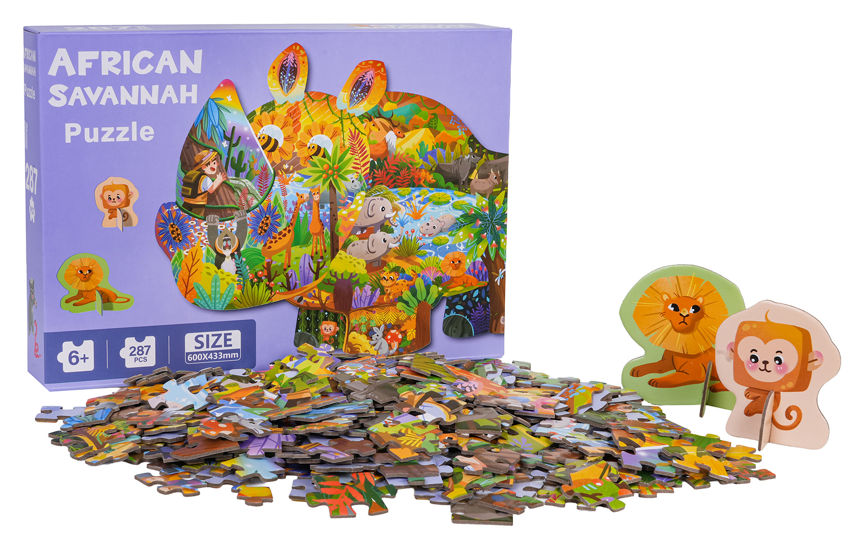 Sada puzzle Safari, 287 dielikov s 2 kartónovými zvieratkami pre deti od 6 rokov