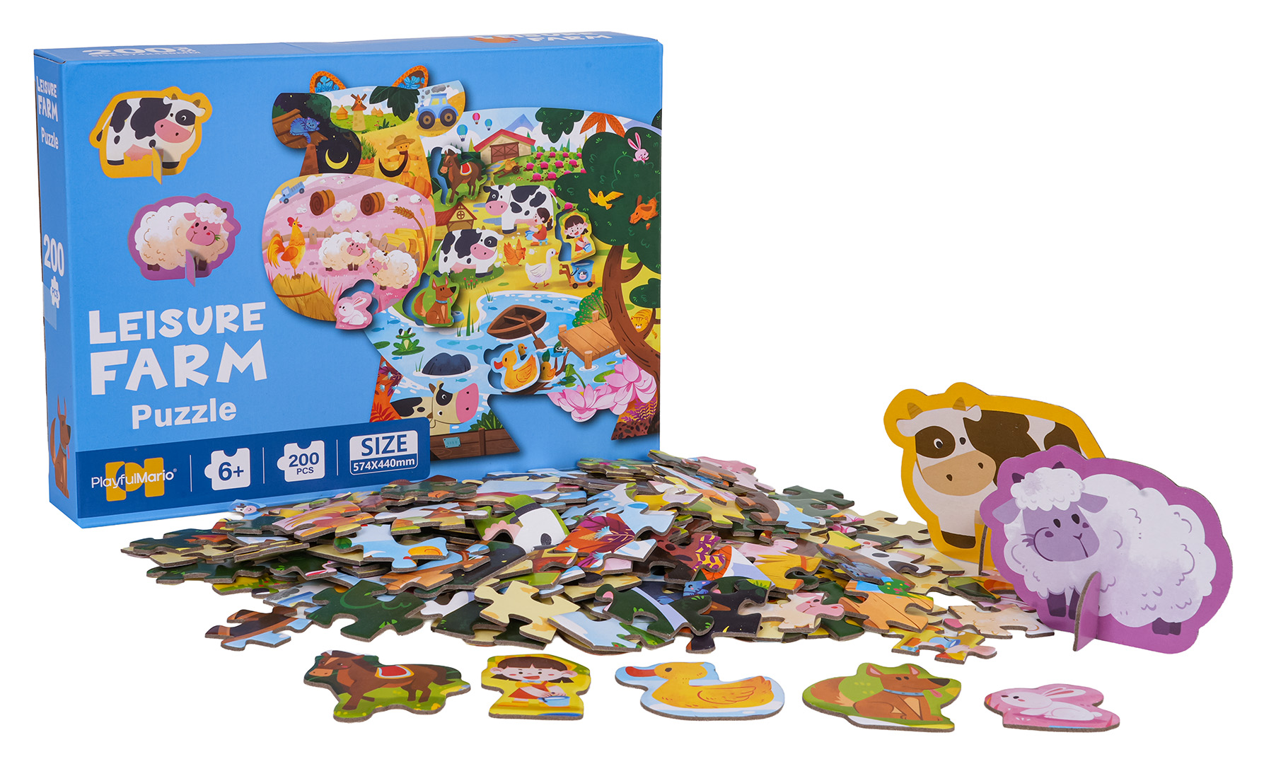 200-dielna sada puzzle farma s 2 kartónovými zvieratkami pre deti od 6 rokov