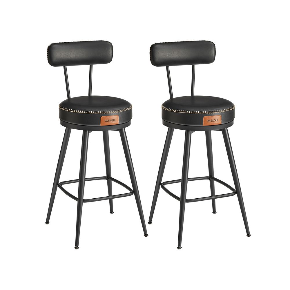 VASAGLE EKHO – Sada 2 barových stoličiek z umelej kože, otočné, LBC089 Farba: čierna