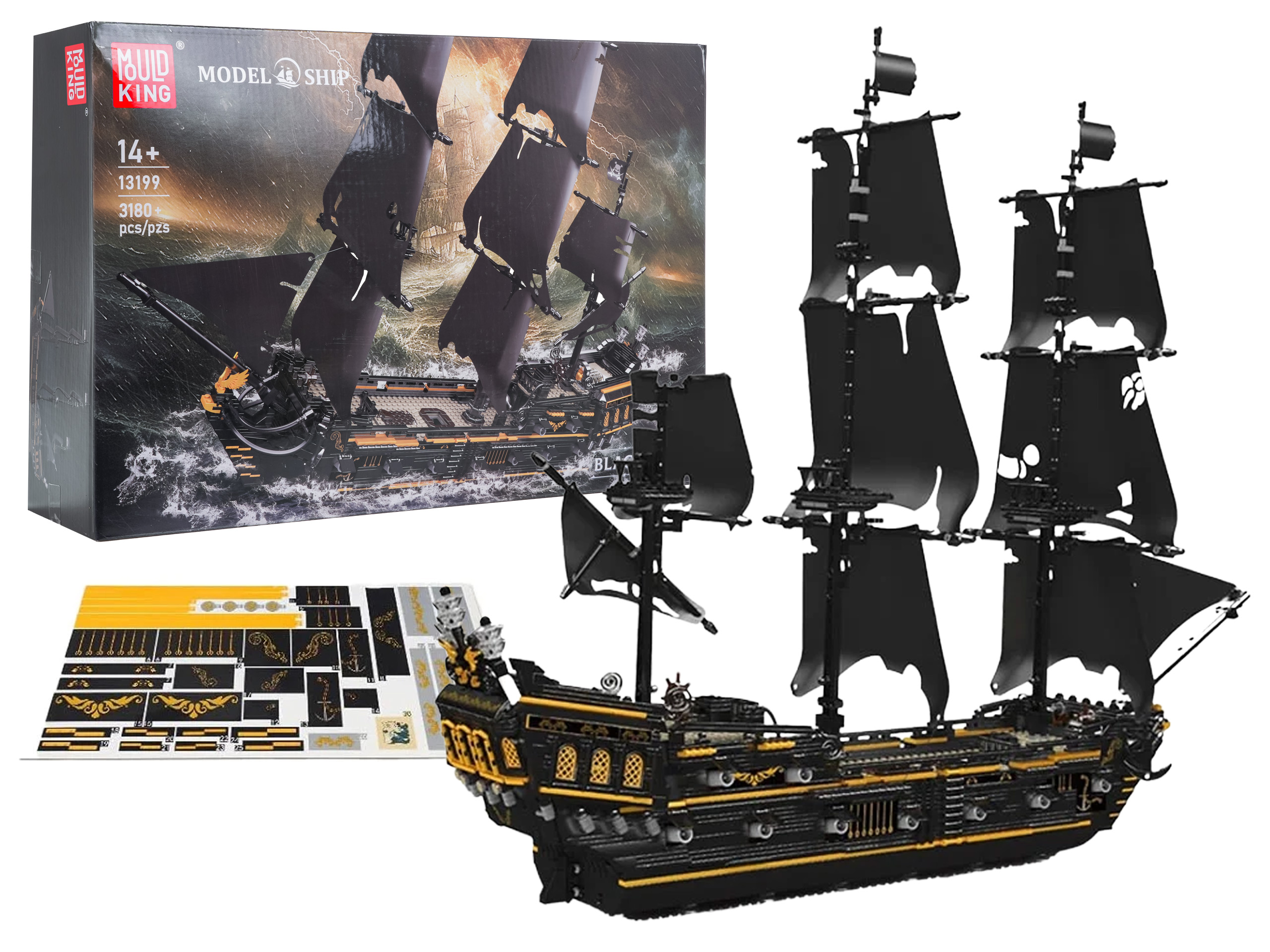 Čierna pirátska loď Mold King, sada stavebných kociek 3180 dielikov ZKL.13199