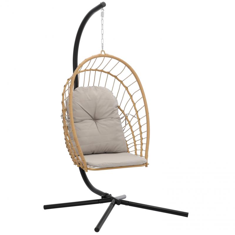 GARDEN LINE Skladacie závesné kreslo Eris Brown so sivým vankúšom FAT0923