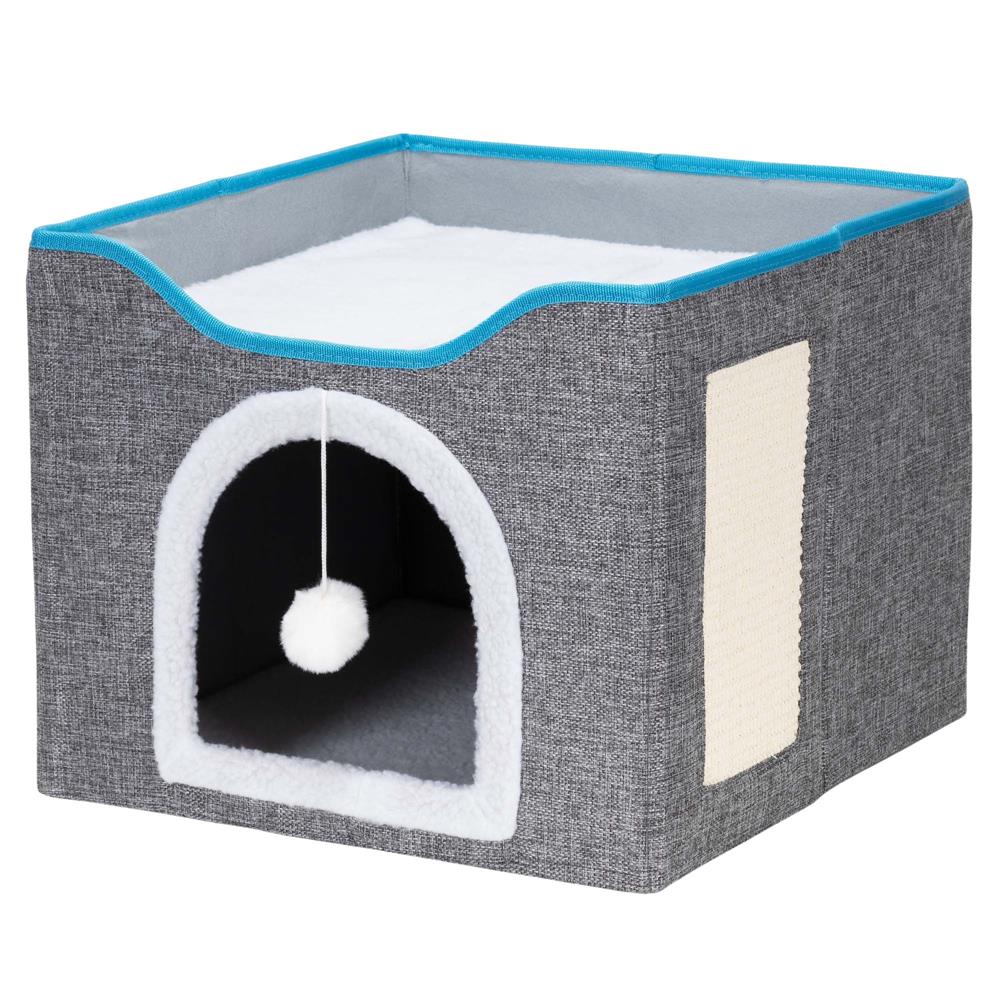 SPRINGOS Pelech pre mačky s hračkou a škrabadlom 42 × 41 × 34 cm – sivý PA1085