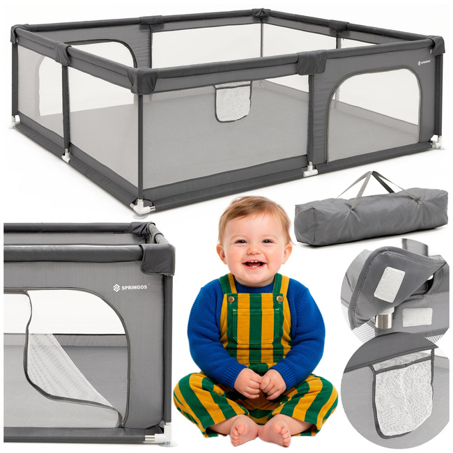 Detská ohrádka – zatvorená, 200 × 180 × 66 cm, skladacia, sivá Springos HA7529