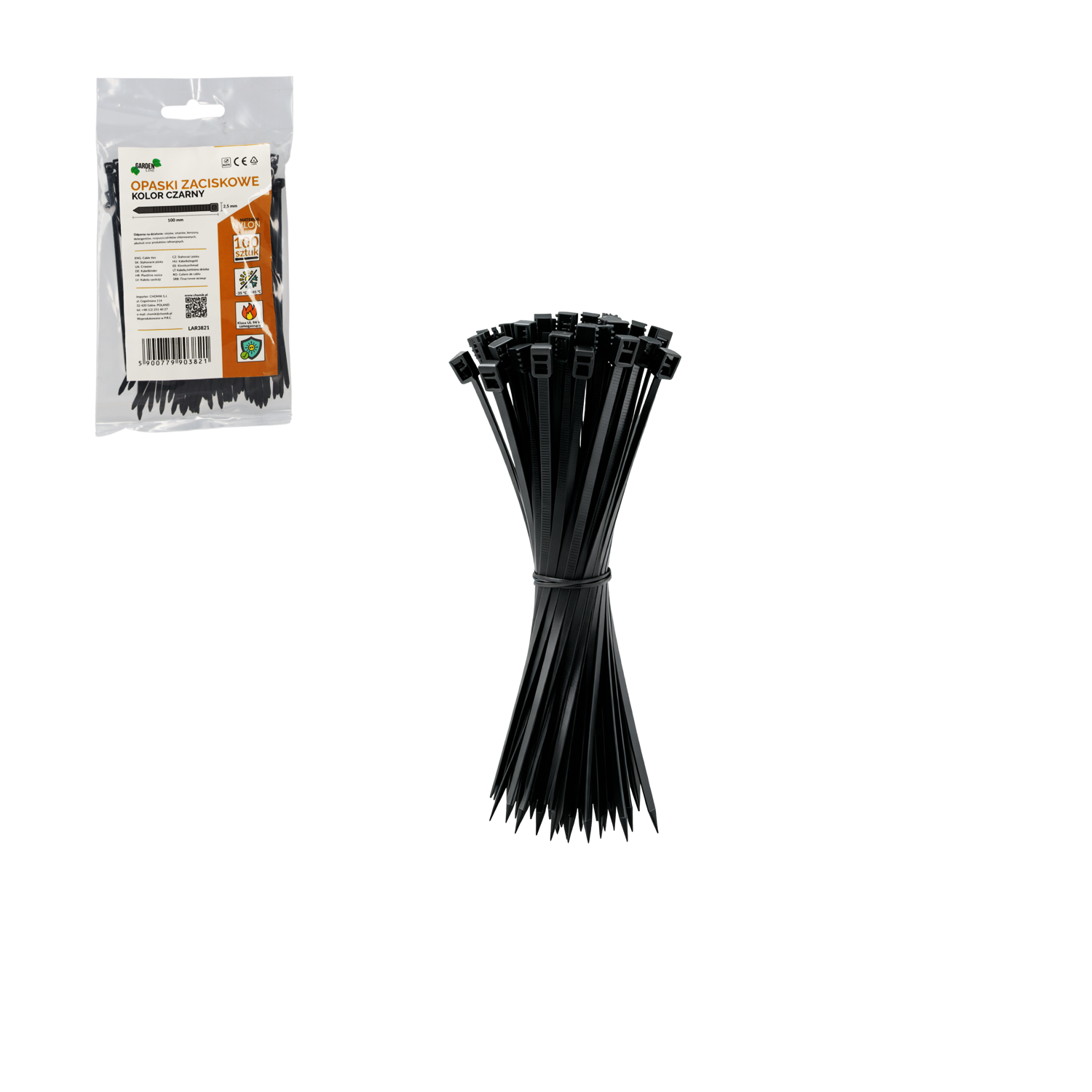 GARDEN LINE Sťahovacia páska 2,5 x 100 MM - 100 ks ČIERNE LAR3821