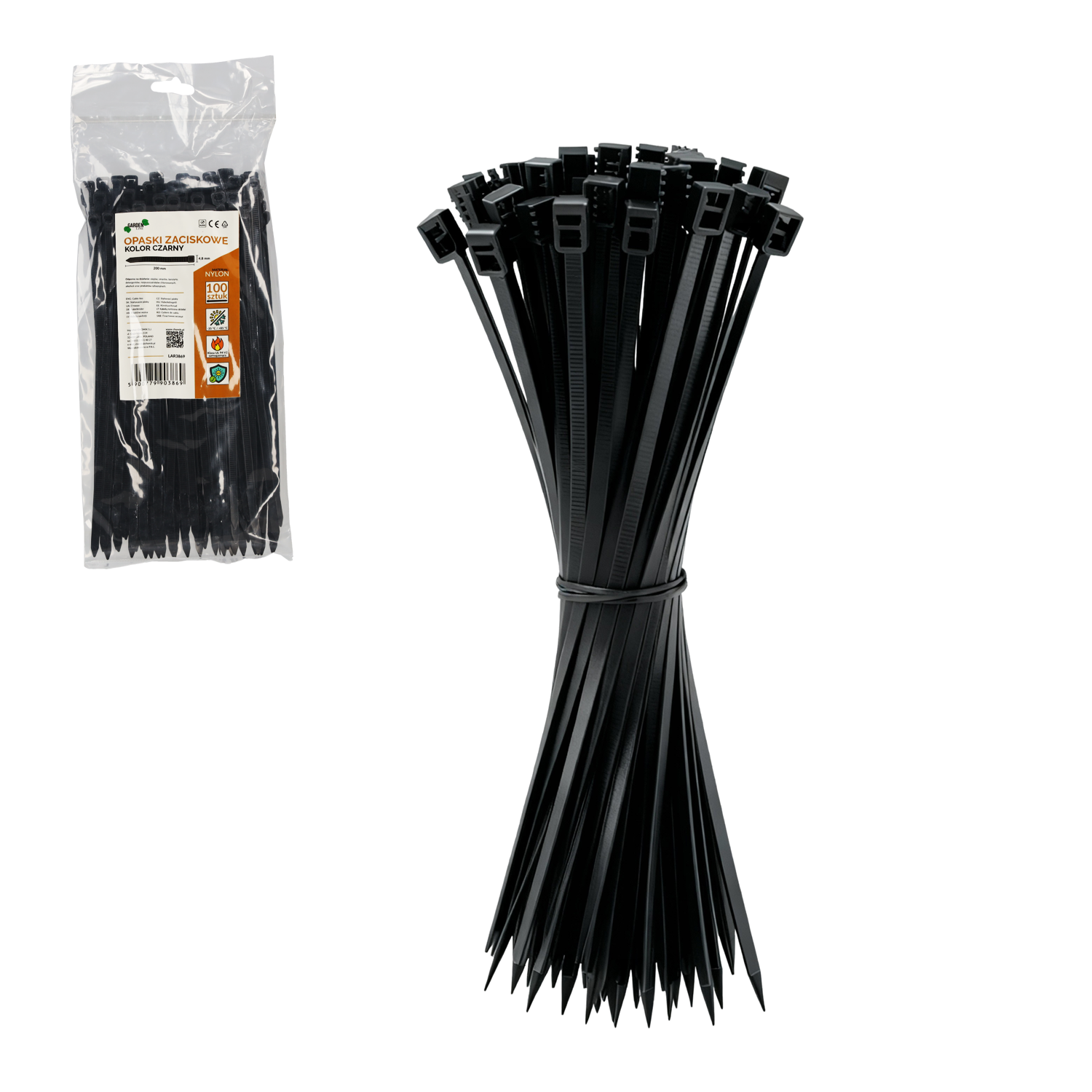 GARDEN LINE Sťahovacia páska 100ks - 4,8 x 200 MM ČIERNE LAR3869