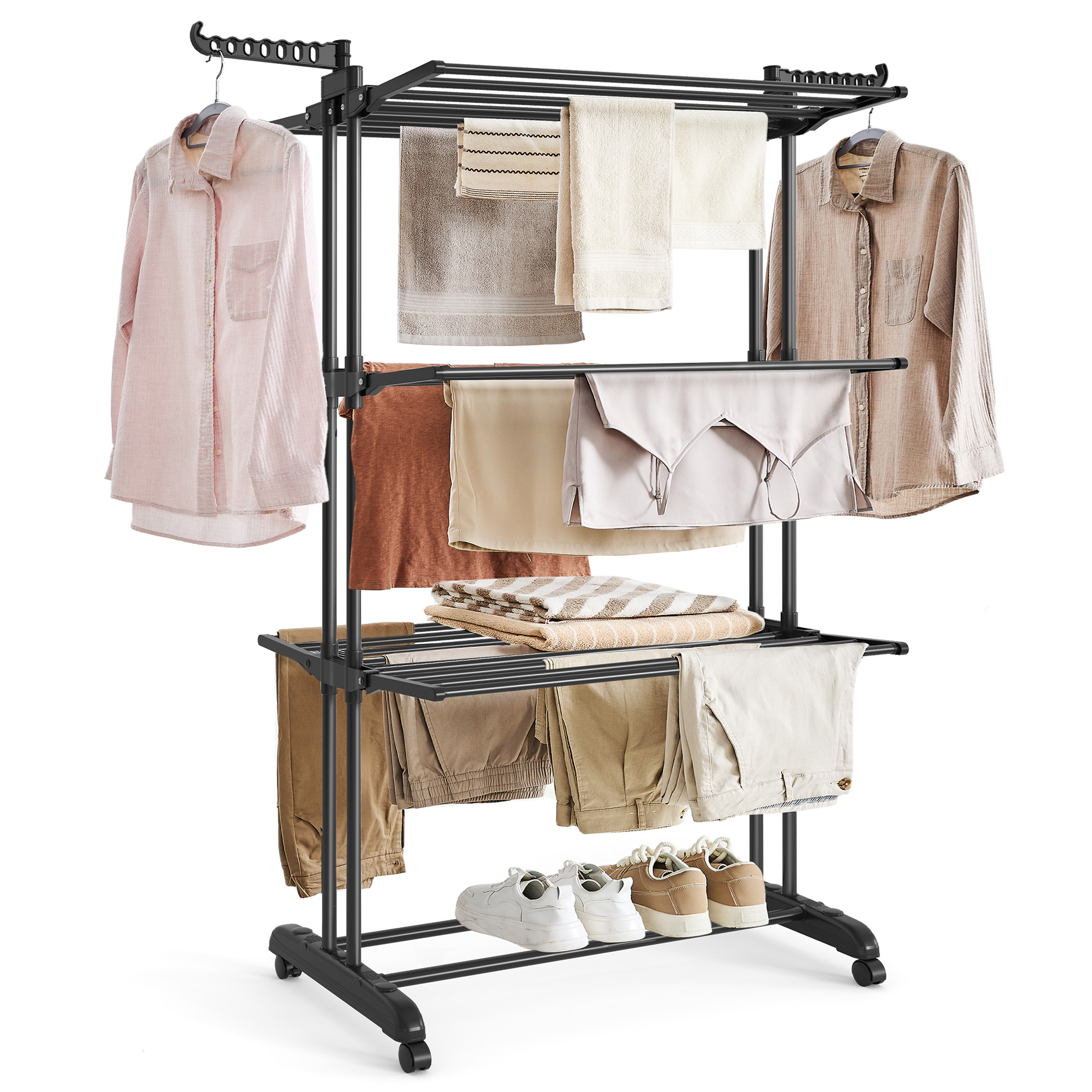SONGMICS sušiak na bielizeň s kolieskami – 4 úrovne, skladací LLR701 Farba: čierna