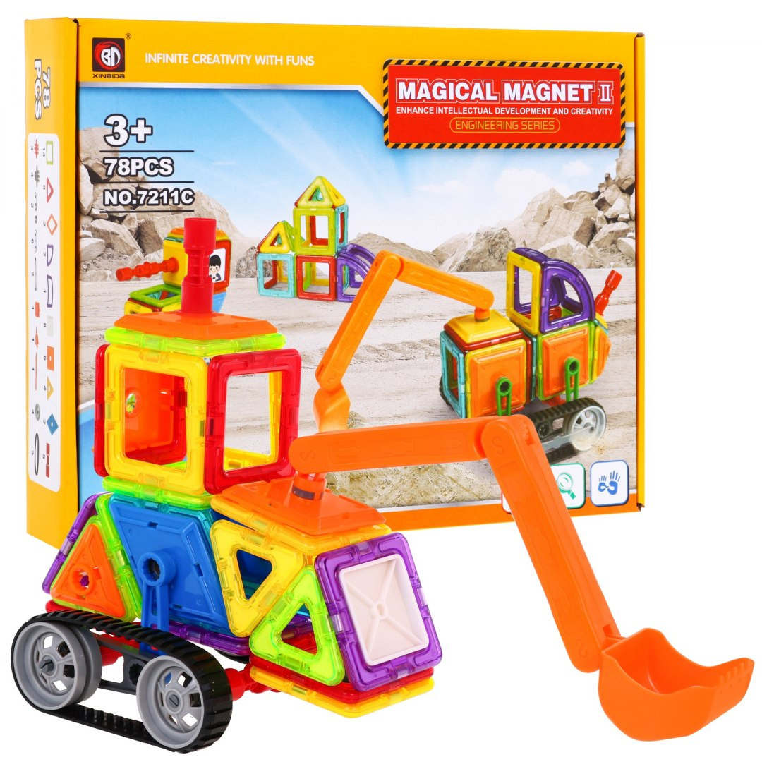 Stavebné magnetické bloky pre deti 78 el. bager RAMIZ 7211C