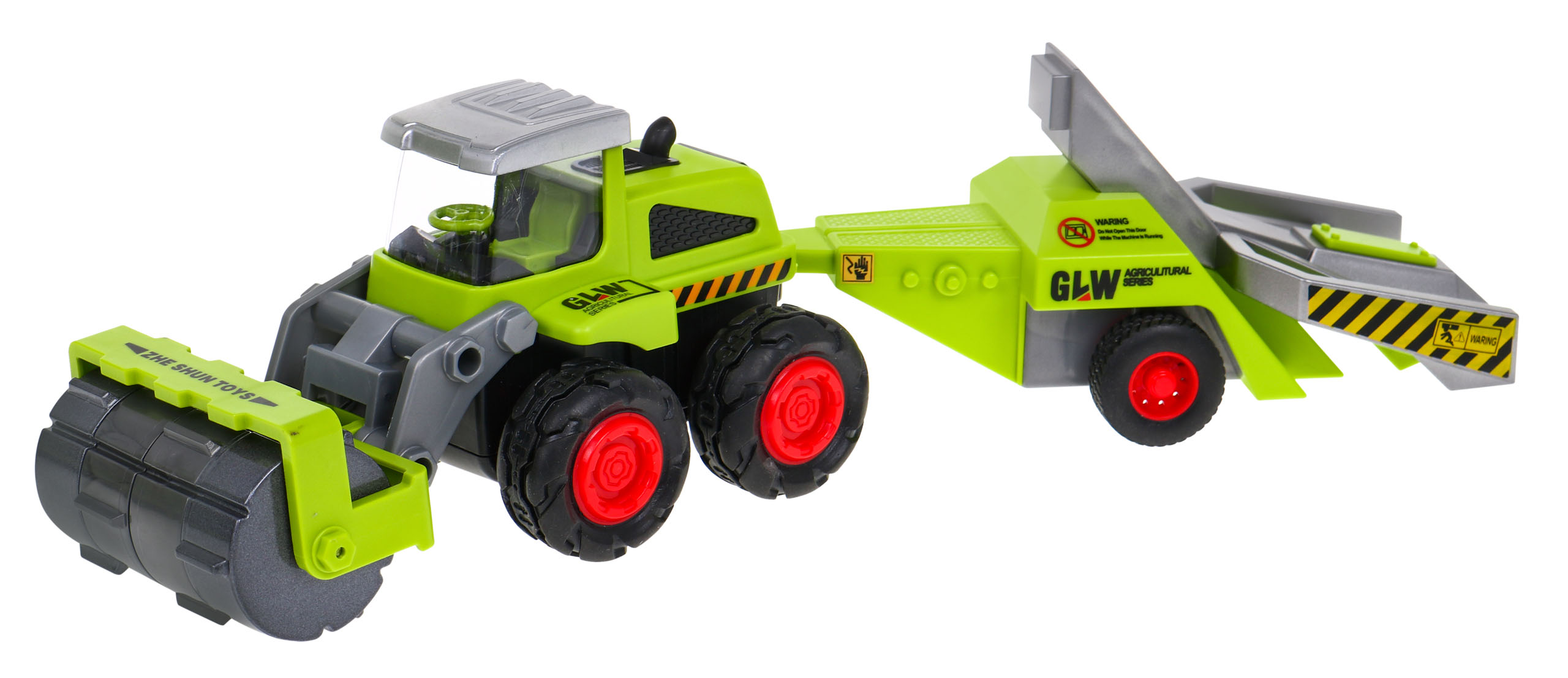 RAMIZ Poľnohospodársky valec pre deti 1:55 Traktor s valcom na obrábanie pôdy + prívesný vozík ZAU.8869-B