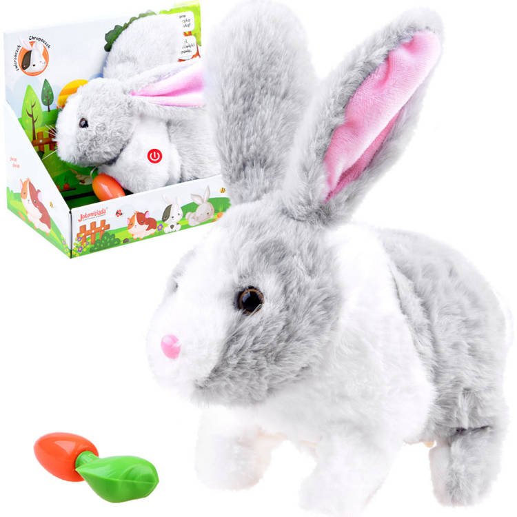 Interaktívny plyšový zajačik Hopping Bunny + mrkva ZA2685 Farba: sivá