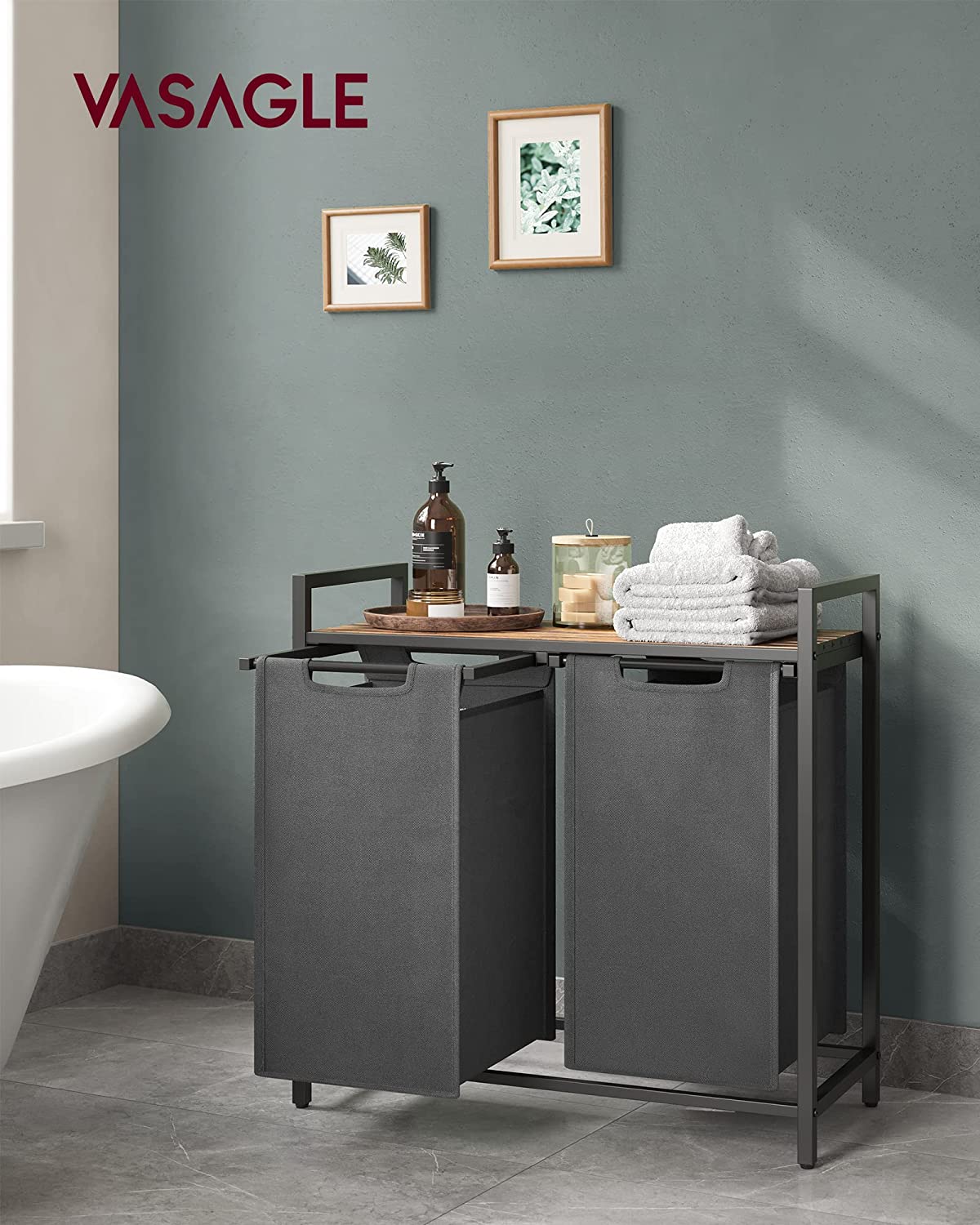 Koš na bielizeň s priehradkami a policou VASAGLE BLH201G01