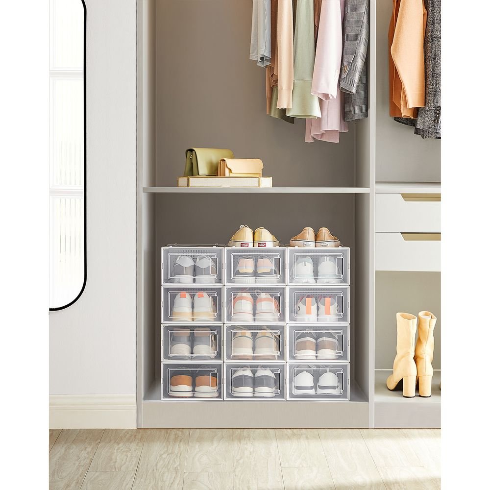 SONGMICS 12-dielna sada krabíc na topánky do veľkosti 44 – prehľadné LSP12SWT