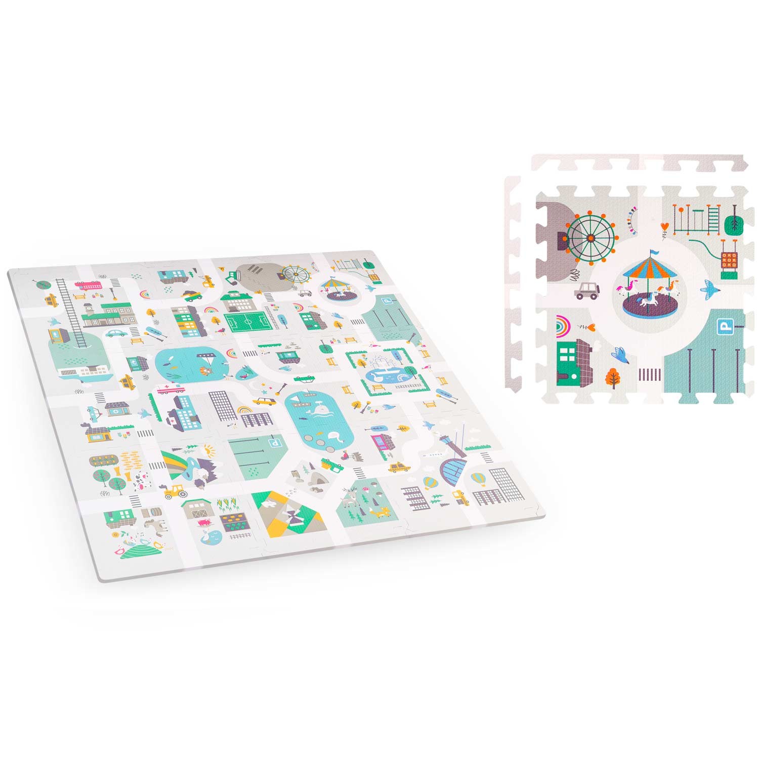 Detská podložka puzzle 120x120cm + figúrky Nukido Town 738000