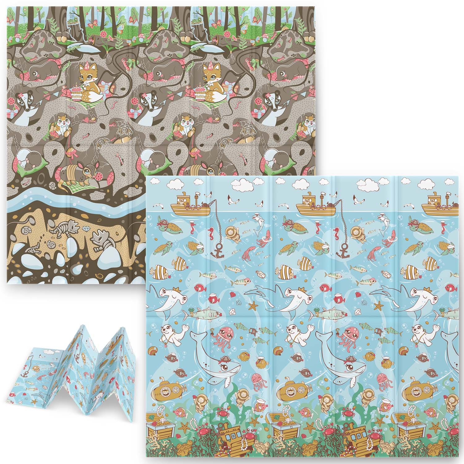 Penová podložka 200 x 180 x 1 cm Nukido NK-340 oceán-zem