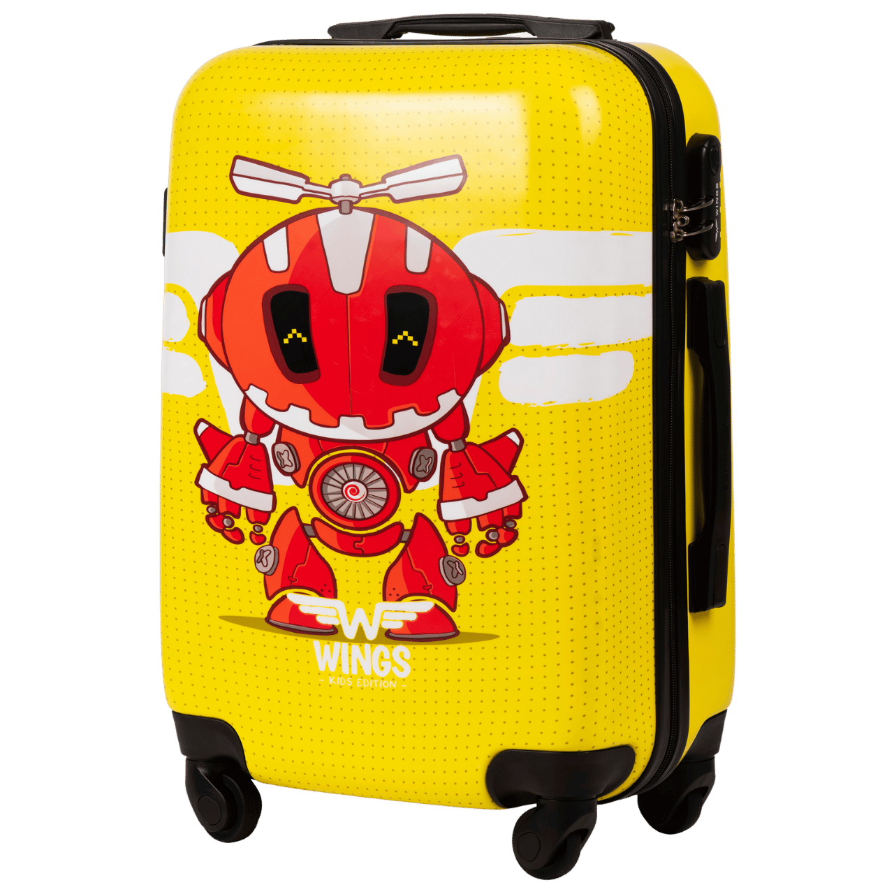 Detský kabínový kufor Wings robot žltý - S