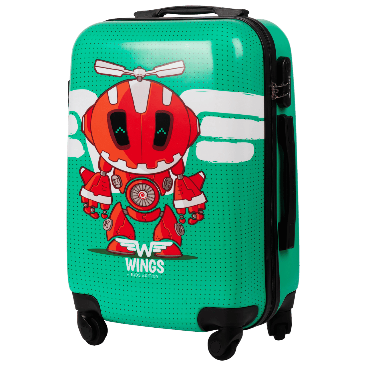 Detský kabínový kufor Wings robot zelený - S