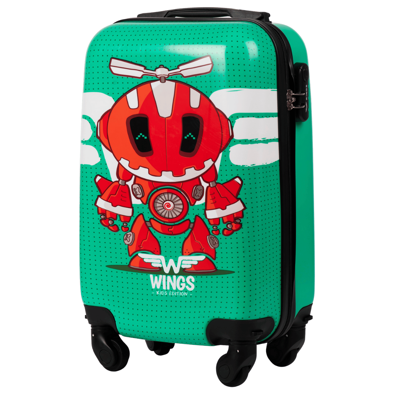 Detský kabínový kufor Wings robot zelený - XS