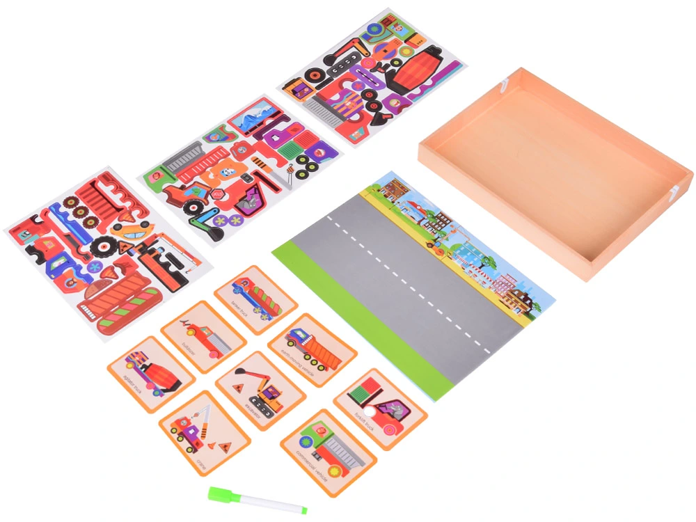 Jokomisiada Magnetická tabuľa 2v1 s magnetickým puzzle Stavebné vozidlá ZA5352