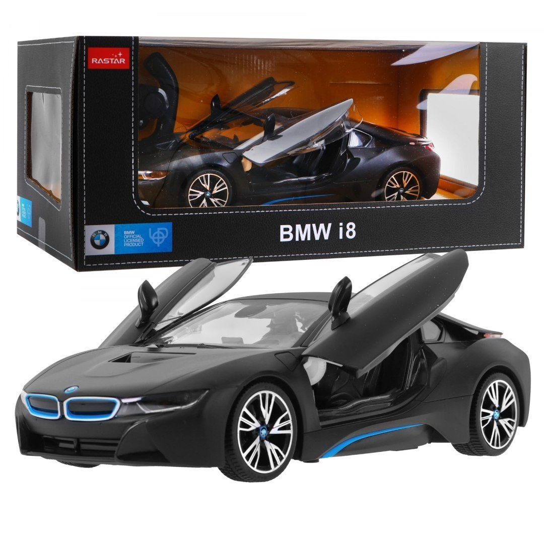 BMW i8 čierny model RASTAR 1:14 Diaľkovo ovládané auto + diaľkové ovládanie 2,4 GHz