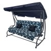 Záhradná hojdačka so strieškou, skladacia 2x1 so vzorom listov, námornícka modrá