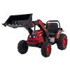Červený detský elektrický traktorový bager 12V s diaľkovým ovládaním, pohyblivým ramenom a FM rádiom