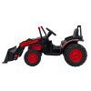 Červený detský elektrický traktorový bager 12V s diaľkovým ovládaním, pohyblivým ramenom a FM rádiom