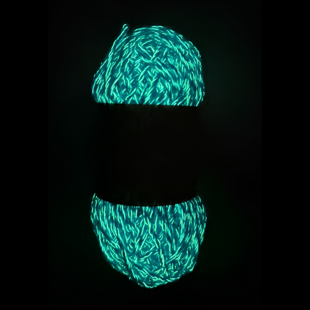 Blue glow in the dark yarn with a soft green glow