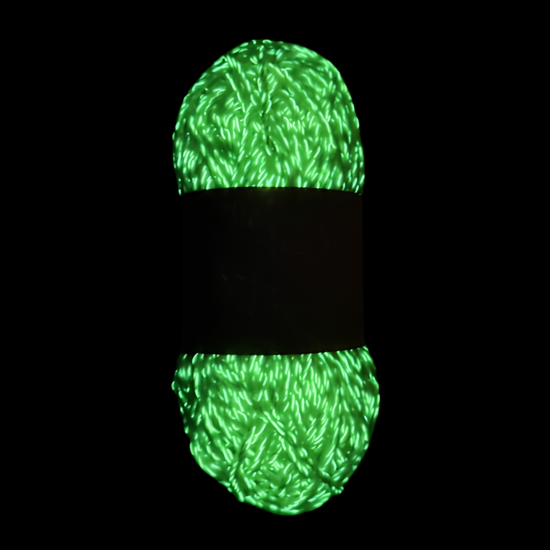 Neon green glow in the dark yarn with a yellow-green glow