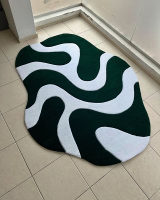 @pipirugs_ keeping it clean and modern with this flowing abstract rug 🌿✨ #tufting #tuftedrug #customrug #abstractrug...