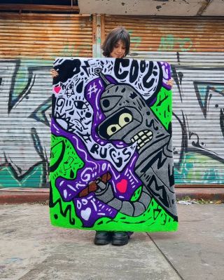 @1ntenzzze blending street art energy with cartoon chaos in this creative Bender rug 🤖🔥 #tufting #tuftedrug #customrug...