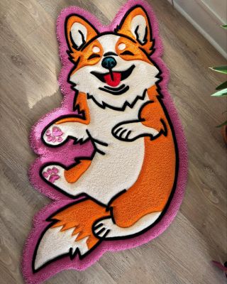 @pey_pey_rugs bringing pure joy to the timeline with this playful corgi tufted rug 🐶💖 #tufting #tuftedrug #customrug...