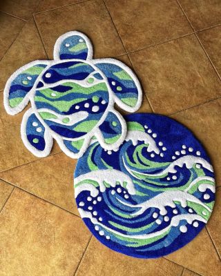 @ragutufting riding the wave with this ocean-inspired turtle set 🌊🐢 #tufting #tuftedrug #customrug #oceanart #sealife...