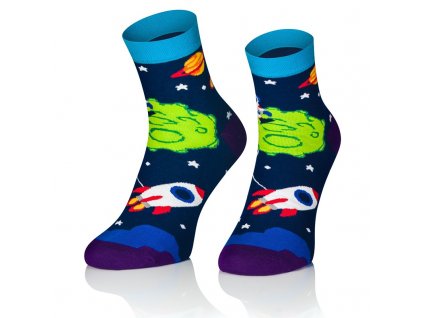 Klasické bavlněné ponožky  - modré se vzorem vesmíru (Velikost 41-43)
