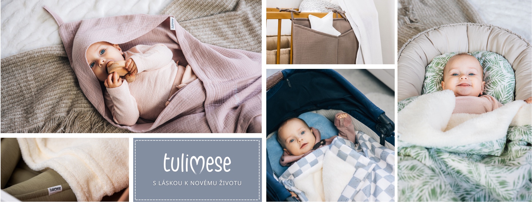 logo Tulimese, miminko v zavinovací osušce, bytový textil