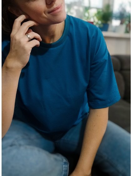 Petrol oversize tričko s predĺženým krátkym rukávom a so zipsami na dojčenie