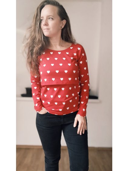 Tričko na dojčenie srdiečka na cervenej