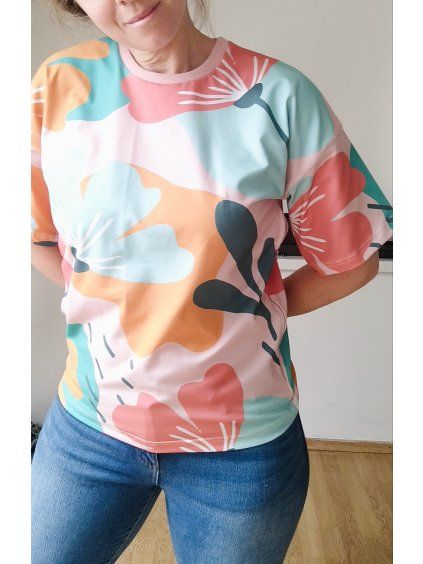 Oversize tričko abstraktné kvety