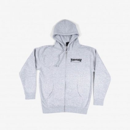 134 thrasher logo zip hooded grey