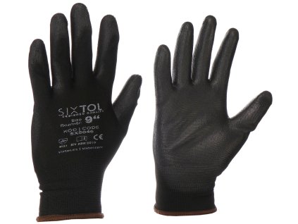 Rukavice pracovní z polyesteru polomáčené v polyuretanu GLOVE PE-PU 9, černé, velikost 9" SIXTOL