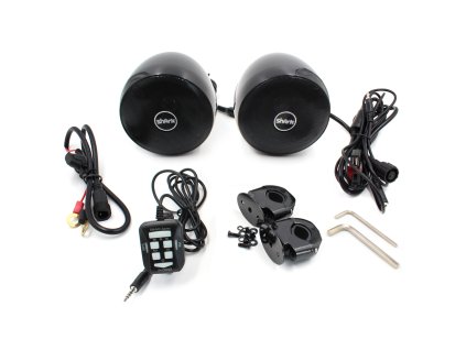 Zvukový systém na motocykl, skútr, ATV s FM, USB, AUX, BT, barva černá