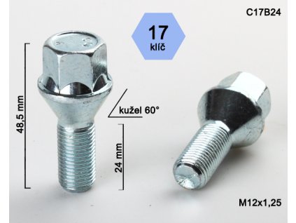 Kolový šroub M12x1,25x24 kužel, klíč 17 (C17B24) výška 48,5mm