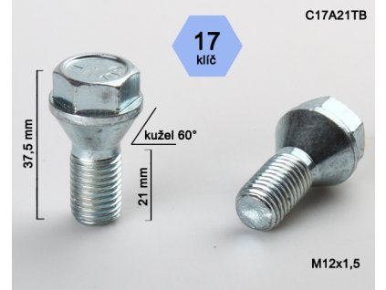 Kolový šroub M12x1,5x21 kužel s krátkou hlavou, klíč 17 (C17A21TB) výška 37,5mm