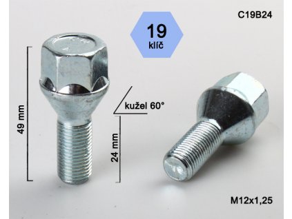 Kolový šroub M12x1,25x24 kužel, klíč 19 (C19B24) výška 49mm