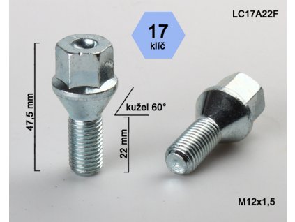 Kolový šroub M12x1,5x22, kužel, klíč 17 (LC17A22F) výška 47,5mm