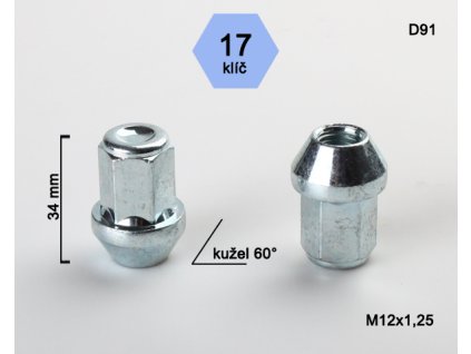 Kolová matice M12x1,25 kužel zavřená, klíč 17 (D91) výška 34mm