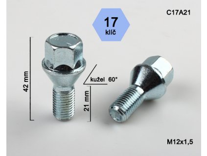 Kolový šroub M12x1,5x21 kužel, klíč 17 (C17A21), výška 42mm