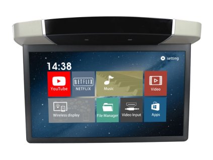 Stropní LCD monitor 15,6" šedý s OS. Android HDMI / USB, dálkové ovládání se snímačem pohybu